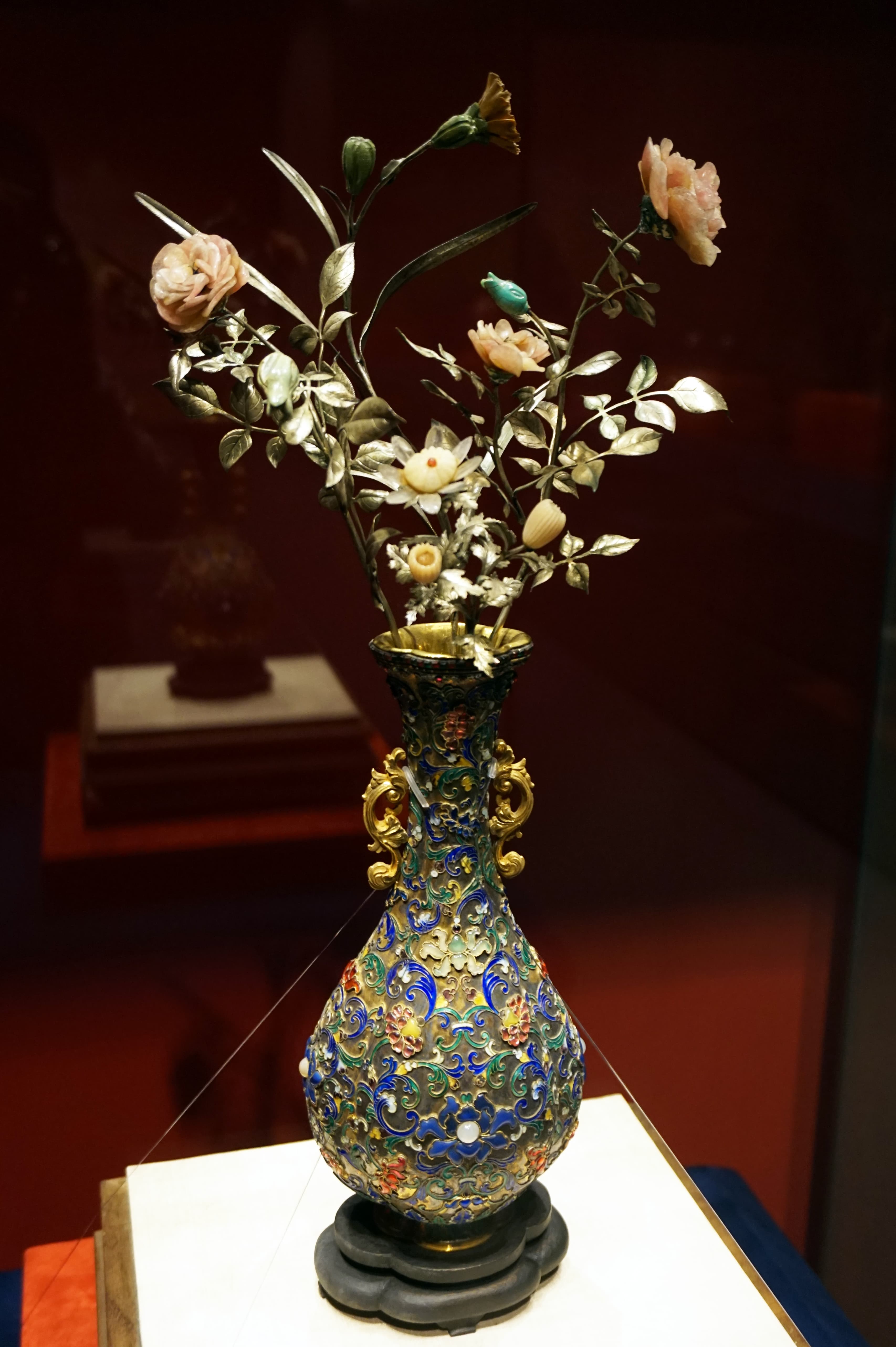 Artificial Rose Bonsai in Cloisonné Vase